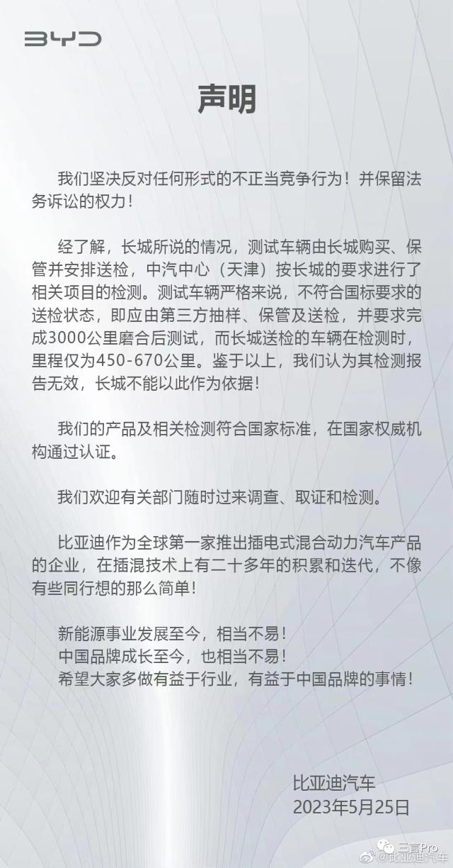 曾经互赠商标，现揭你排放超标，长城汽车举报比亚迪为哪般？