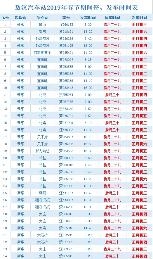 敖汉汽车站春节停运、发车时间公布！